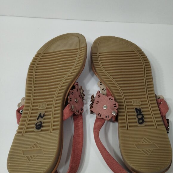 Enjoy Shoes Studded Flat Sandals Womens Size 38 Pink Flowers Adjustable Straps - Picture 6 of 10